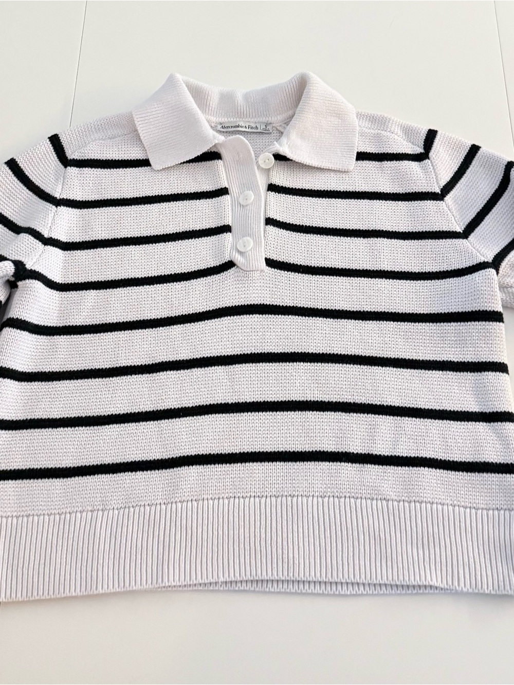 Abercrombie & Fitch Ivory Polo Sweater with Black Stripes Women’s Size S